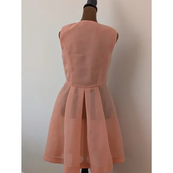 Pinko Italy Peach Coral Pleated Fit & Flare Mini Dress | FITS LIKE US 2-4 - Picture 5 of 13